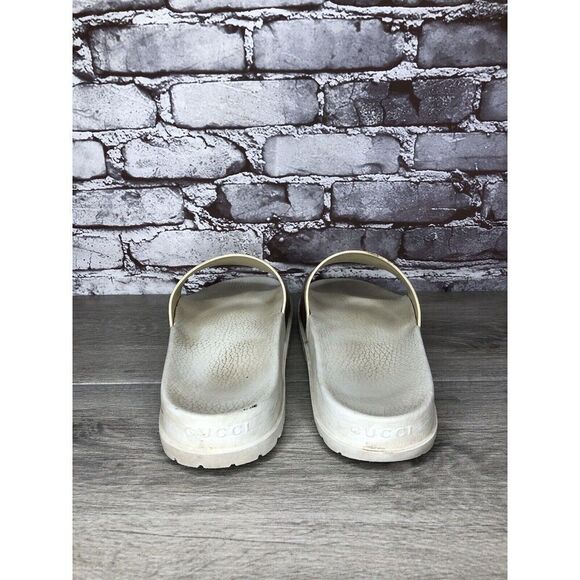 GUCCI Web White Rubber Logo Casual Slides Designer Sandals Men’s Sz 11M US/44EU - Picture 6 of 16